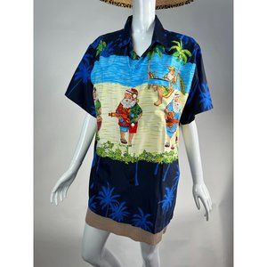 Rima Santa Beach Band Hawaiian Shirt Size M Blue Terivoile Resort Wear